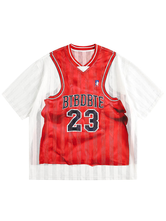 3D Vintage Jersey Print Oversized T-Shirt – Mesh Streetwear Tee