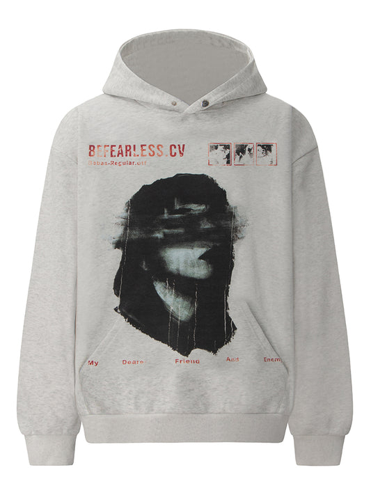 Abstract Face Print Streetwear Hoodies Casual Pullover Sweatshirts