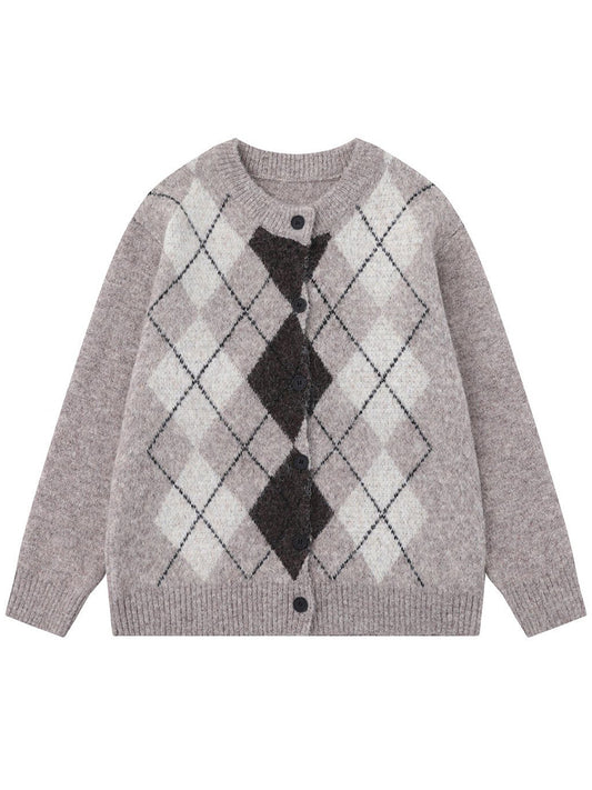 Argyle Knitted Cardigan Sweaters – Retro Plaid Pullover Casual Vintage