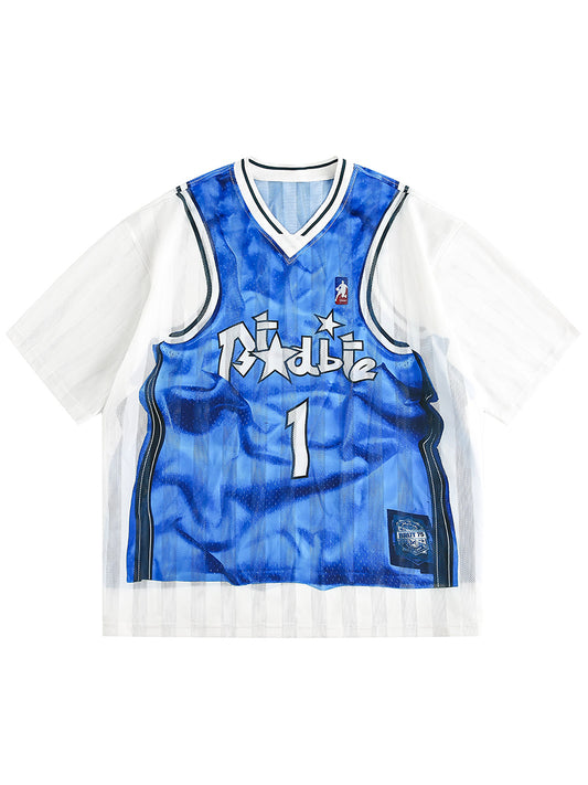 3D Vintage Jersey Print Oversized T-Shirt – Mesh Streetwear Tee