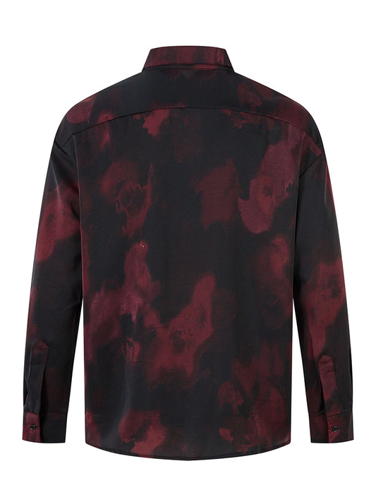Abstract Burgundy Print, Casual Streetwear Long Sleeve Button Up Shirt