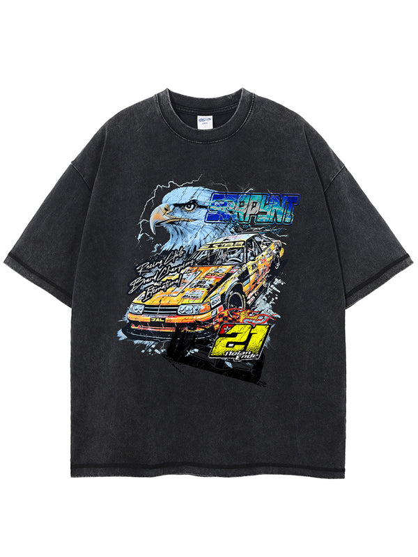 Vintage Racing Graphic Batik Distressed Streetwear Washed T-Shirts