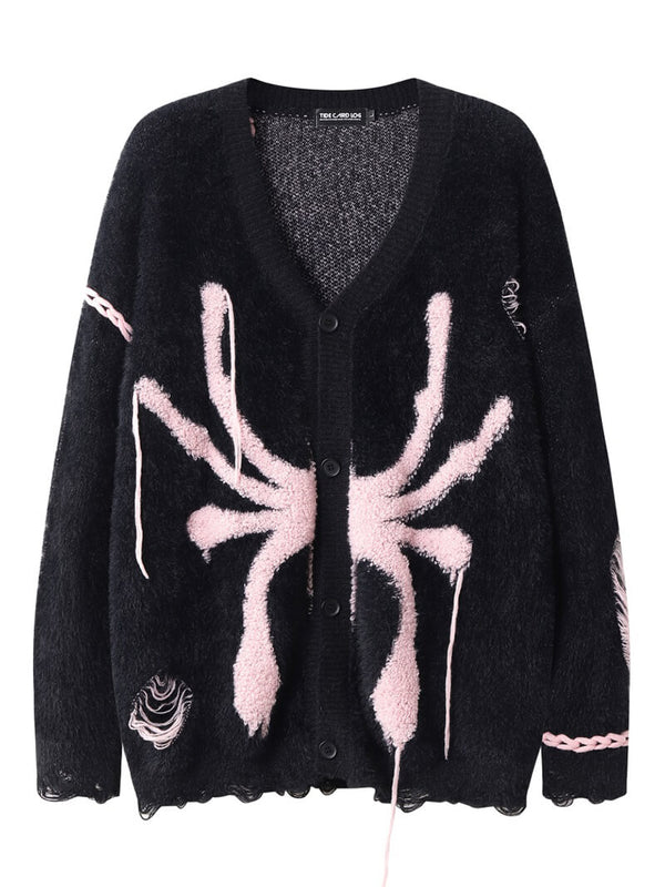 Spider Jacquard Streetwear Oversized Knitted Cardigans