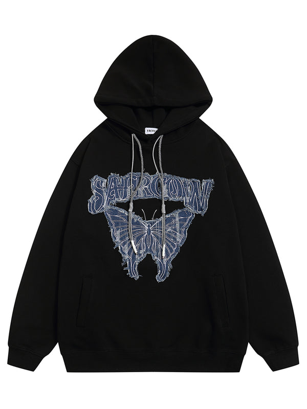 Butterfly Patch Design Hooded Sweatshirt Pullover Hoodies