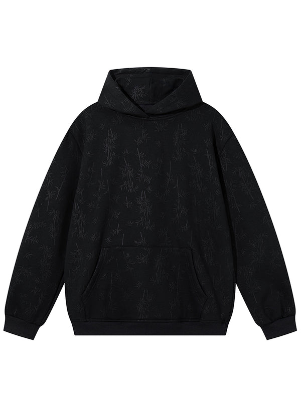Fleece Oversized Hoodies with Bamboo Pattern – Warm Pullover Sweatshirt