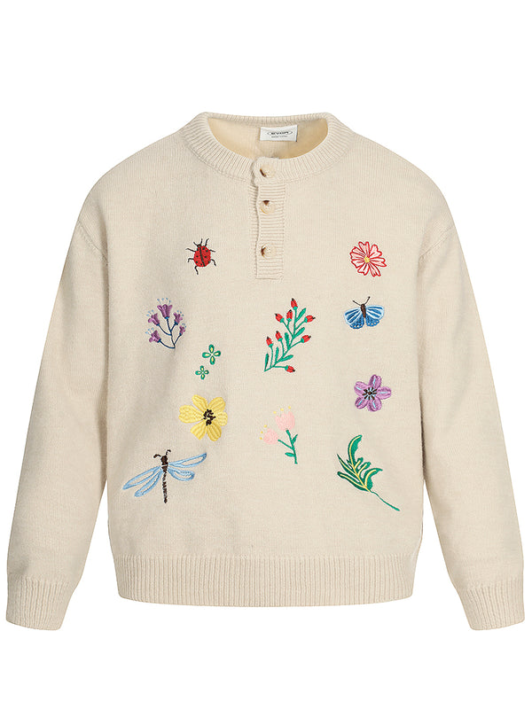 Women's Embroidered Nature-Inspired Sweater – Soft Knit Pullover