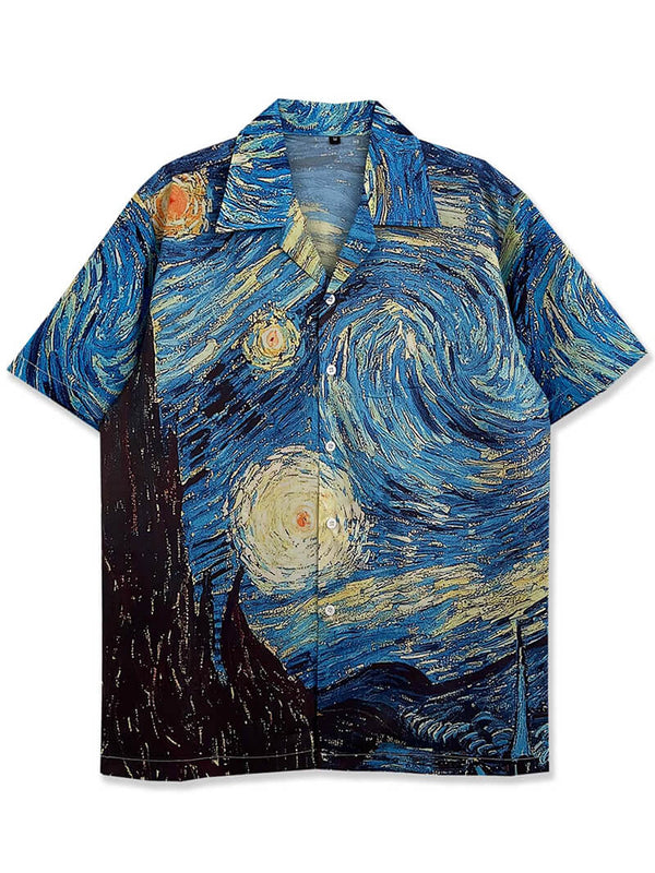 Van Gogh Starry Night Graphic Print Holidays Hawaiian Beach Shirts