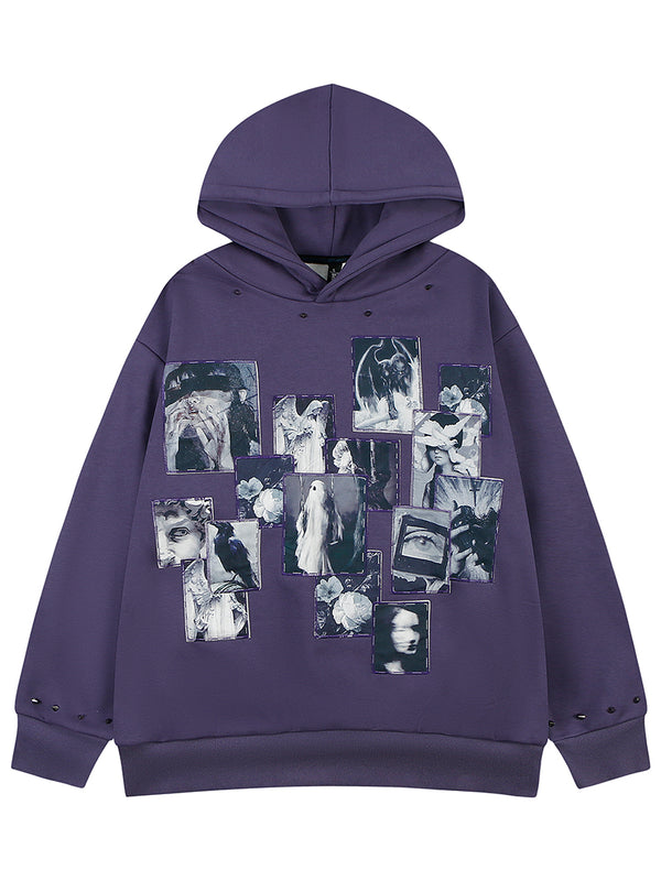 Collage Design Vintage Gothic Oversized Fleece Pullover Hoodies