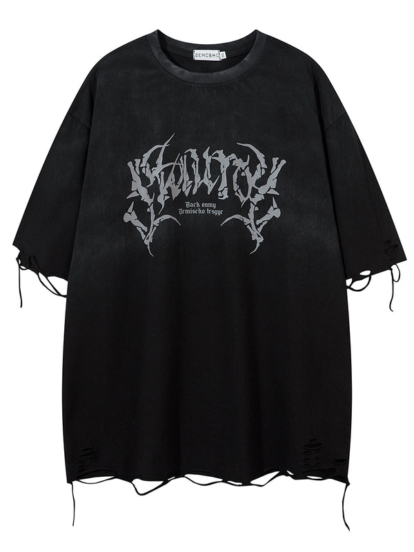 Gothic Oversized T-Shirt with Skeleton Graphic and Distressed Details