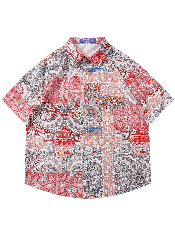 Vintage Paisley Patchwork Short Sleeve Hawaiian Beach Shirts