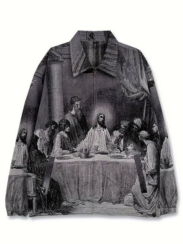 Streetwear The Last Supper Graphic Print Windbreaker Jackets