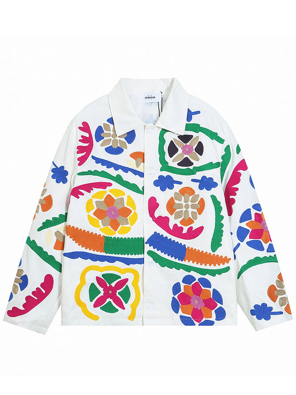 Vibrant Floral Embroidered 100% Cotton Jackets Outerwear