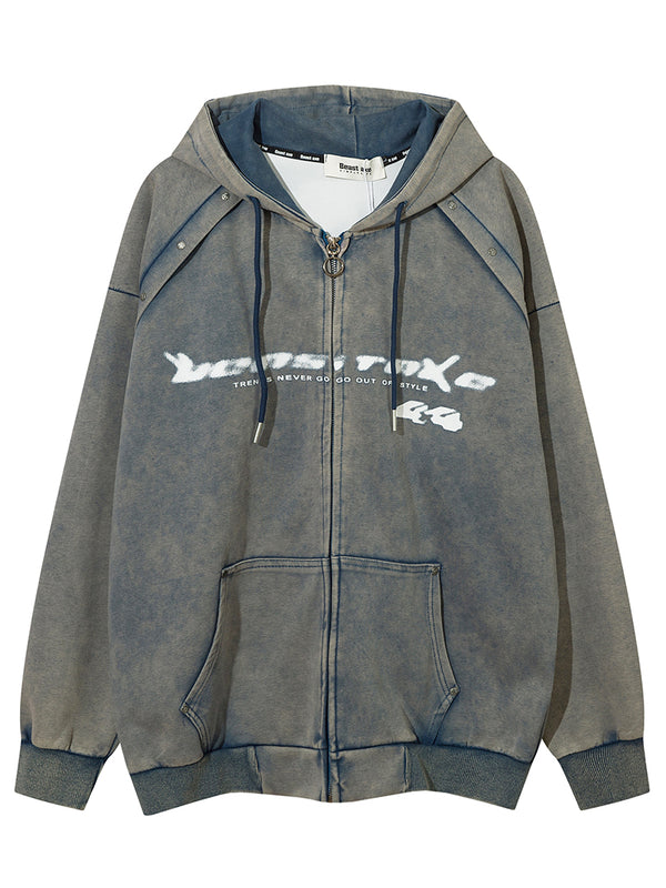 Streetwear Vintage Oversized Zip Up Washed Hoodie Jackets