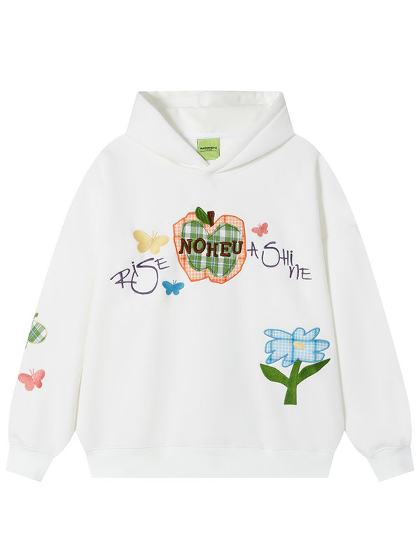Colorful Patchwork Apple and Butterfly Embroidery Oversized Hoodies