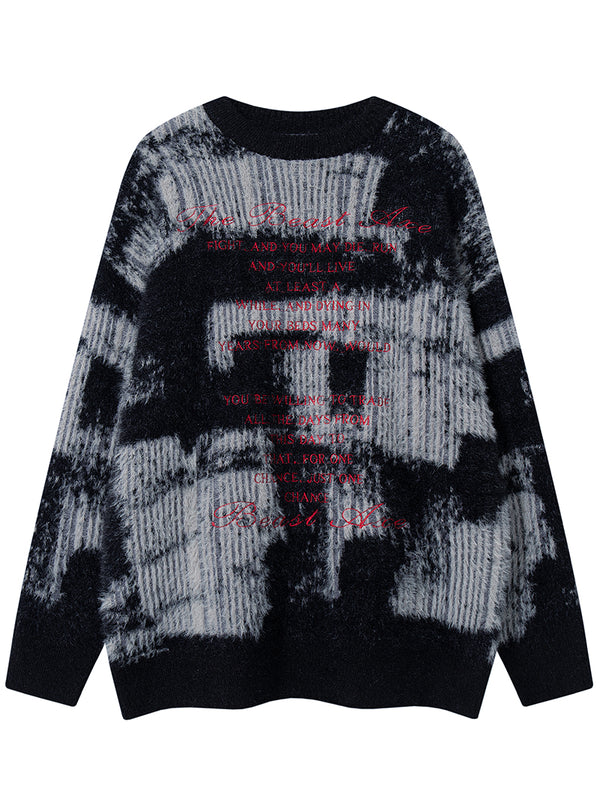 Streetwear Embroidered Letter Abstract Knitted Sweaters Pullover