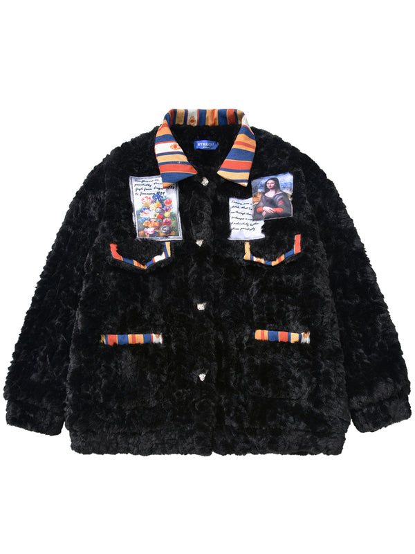 Winter Warm Patch Design Faux Fur Padded Jackets Outerwear