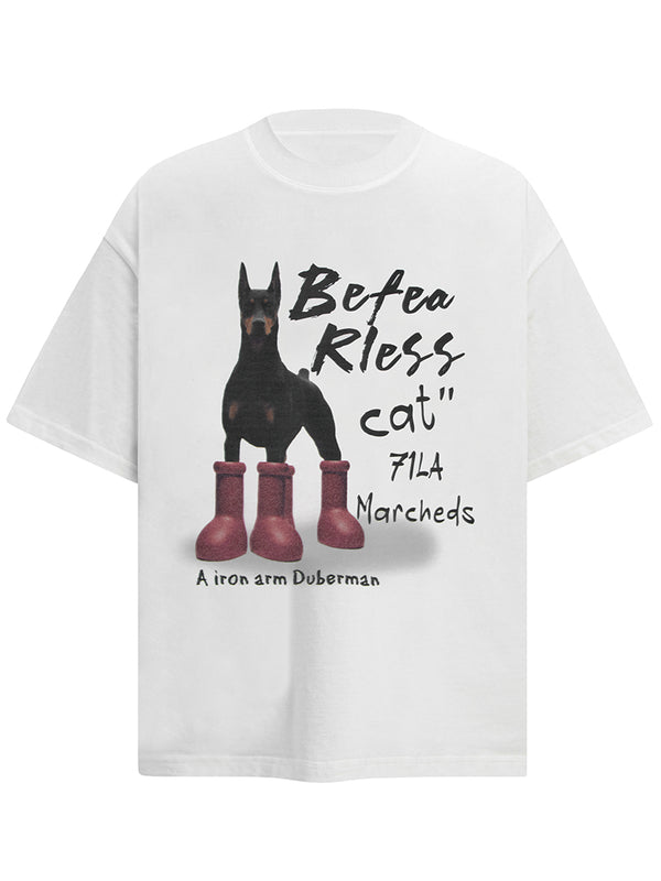 Graphic Tee with Dog & Boots Design – Streetwear Casual T-Shirts