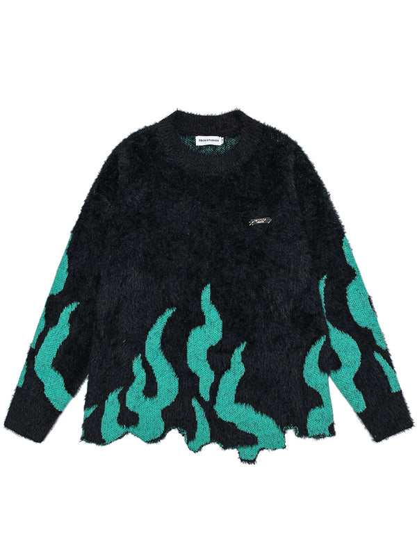 American Style High Street Fire Flame Knitted Pullover Sweaters