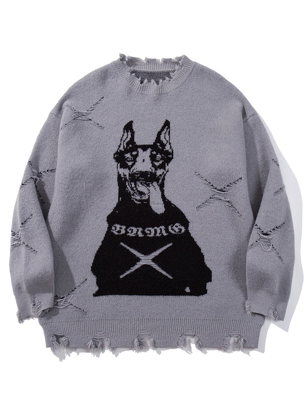 Streetwear Dog Graphic Casual Knitted Pullover Sweaters