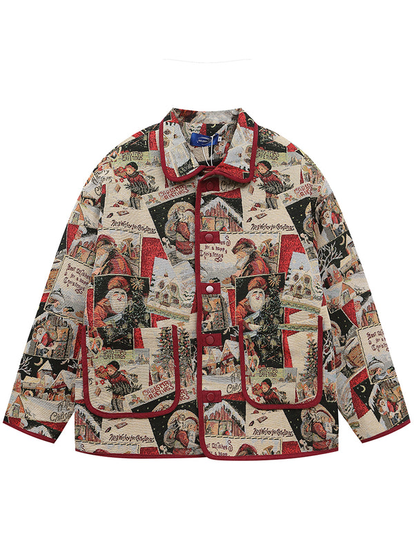 Christmas-Themed Vintage Graphic Padded Jackets Warm Coats