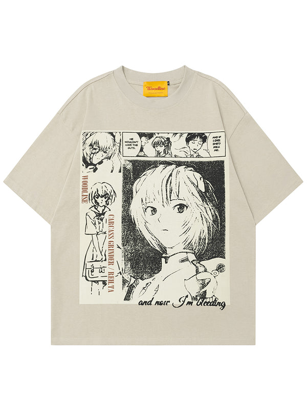 Vintage Manga-Inspired Graphic Tee - Casual T-Shirt for Anime Fans