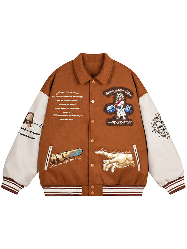 Retro Embroidered Varsity Jacket – Vintage Streetwear Oversized Baseball Coat