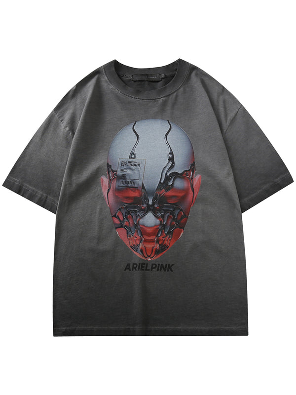 Streetwear Edgy Cyberpunk Skull Graphic Cotton T-Shirts