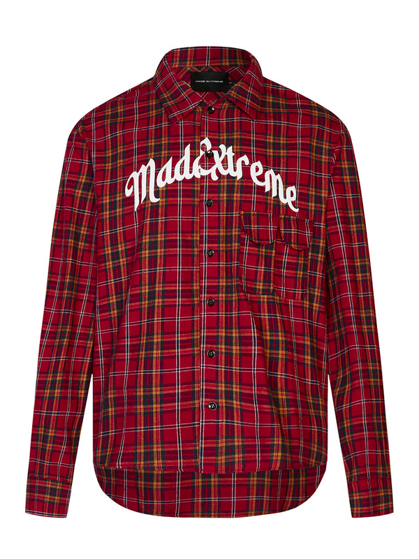 Red Checkered Pattern Letter Printed Plaid 100% Cotton Shirts