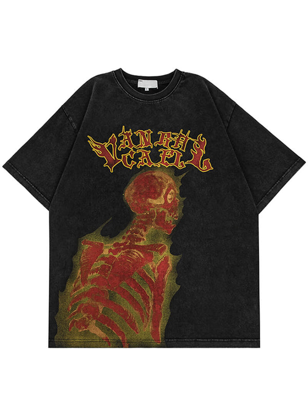 Skull Skeleton Printed Y2K Washed Streetwear Tshirts