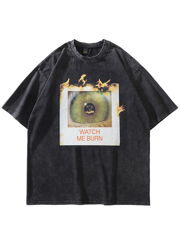 Flame Burning Eye Graphic Print Washed Oversized Tshirts