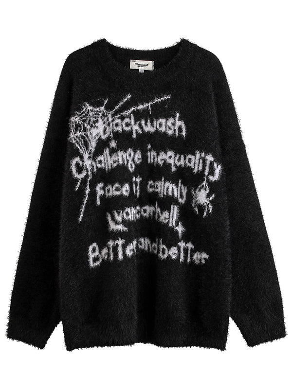 Fuzzy Imitation Mink Fur Spider Graphic Knitted Pullover Sweaters