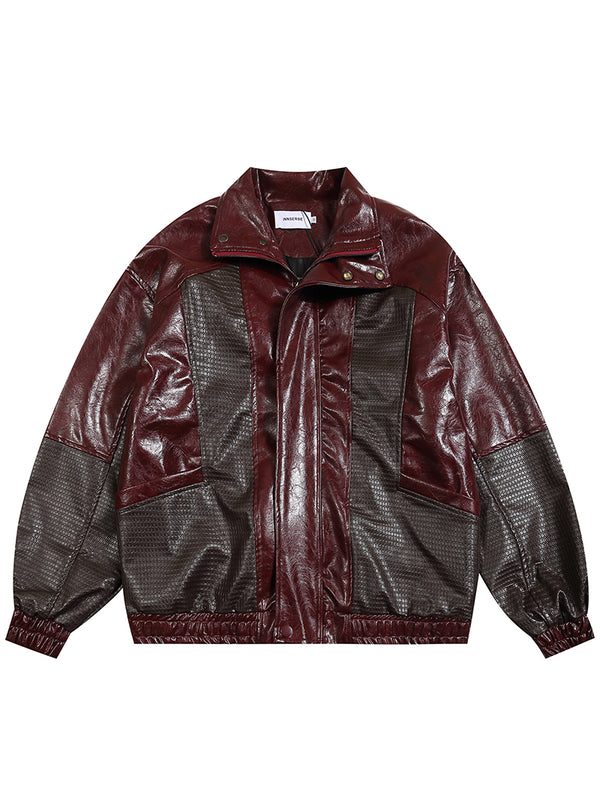 Streetwear Vintage Faux Leather Patchwork Jackets Outerwear