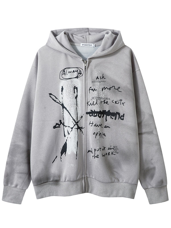 Streetwear Grunge Artistic Graphic Zip Up Hoodies Hooded Jackets