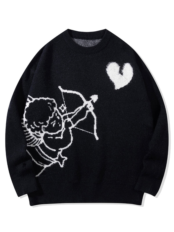 Streetwear Cupid Broken Heart Graphic Knitted Pullover Sweaters