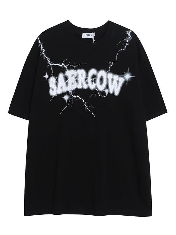 Streetwear Lightning Graphic Oversized T-Shirts Casual Cotton Tops