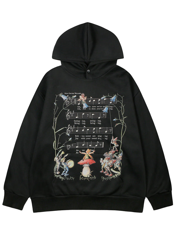 Enchanting Musical Notes Cartoon Graphic Oversized Hoodies