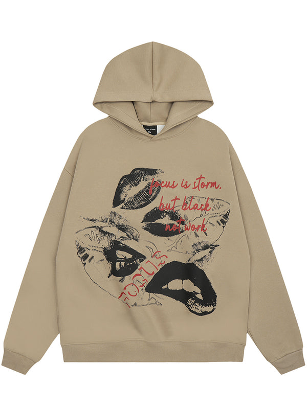 Hot Lips Letter Printed Streetwear Oversized Pullover Hoodies