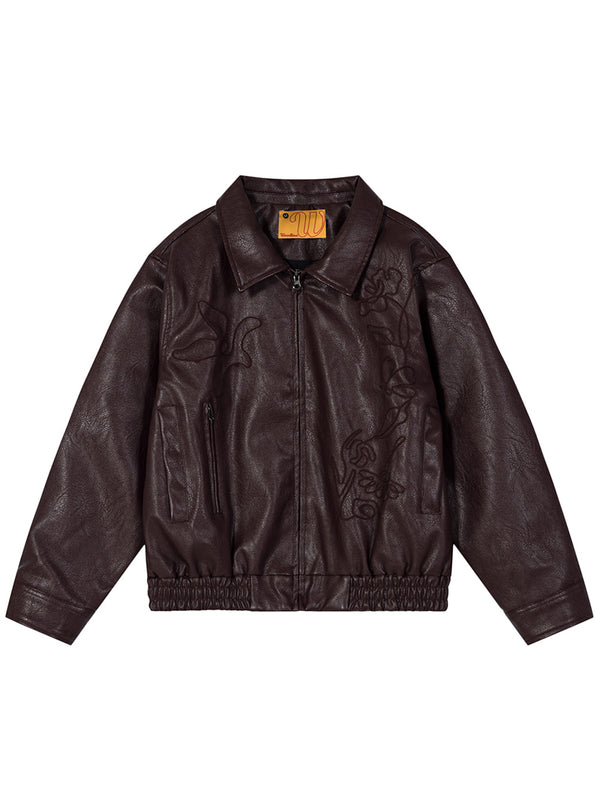 Embroidered Bomber Jacket – Vintage Streetwear Faux Leather Coats