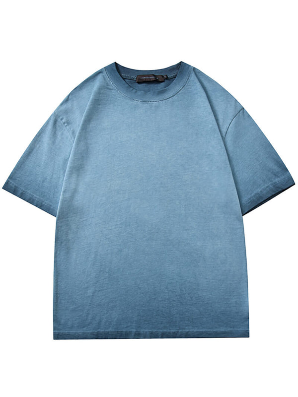 Gradient Dyeing Solid Streetwear Vintage Washed T-shirts