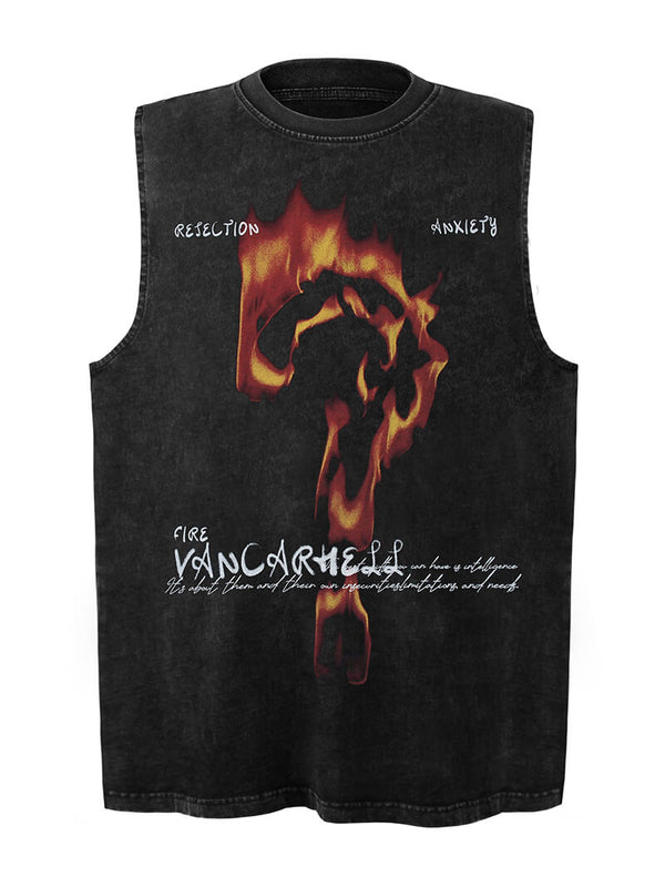 Burning Question Mark Printed Streetwear Vests Sleeveless Tshirts