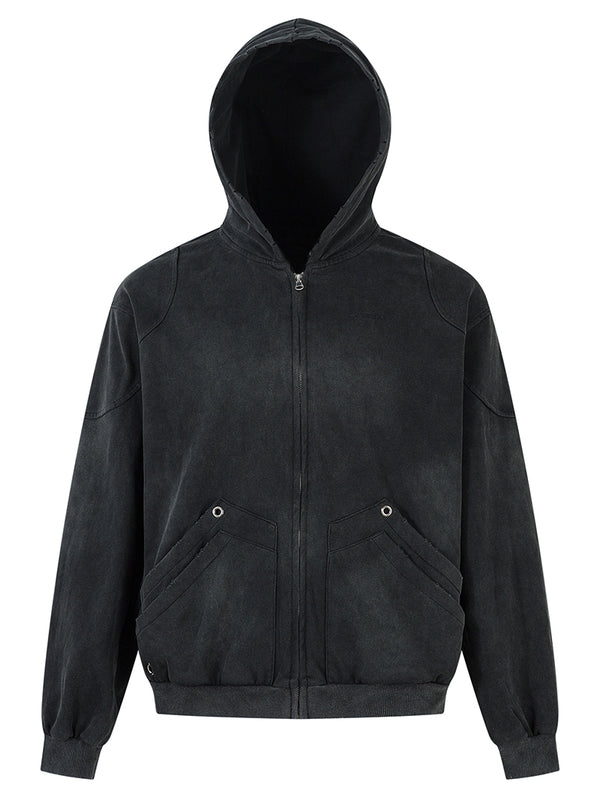 Washed Vintage Cotton Zip-Up Hoodies – Streetwear Grunge Jackets