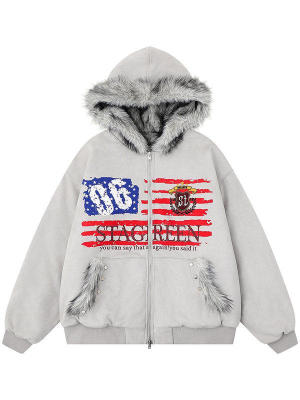 Winter Warm Padded Jacket – Oversized Hooded Coat with Faux Fur