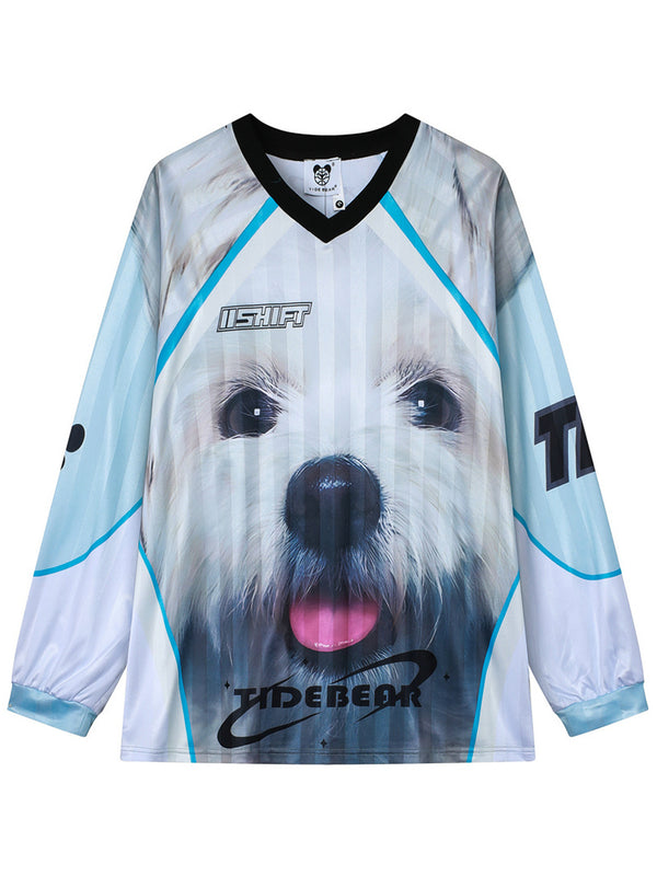 Playful Dog Graphic Long Sleeve Oversized Streetwear T-Shirts