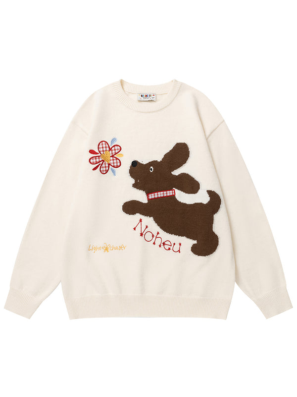 Cute Dog Graphic Knitted Sweater Streetwear Soft Oversized Pullovers