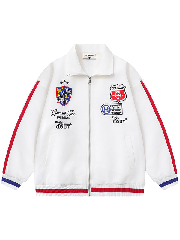 Embroidered Patches Varsity Style Jackets Casual Zip-Up Coats