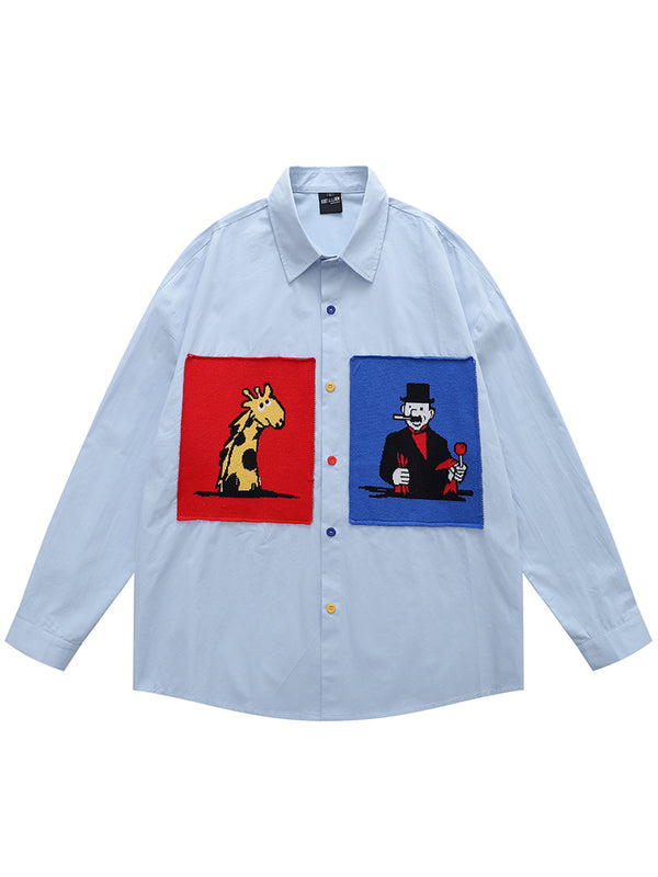 Streetwear Cartoon Graphic Patch 100% Cotton Long Sleeve Shirts
