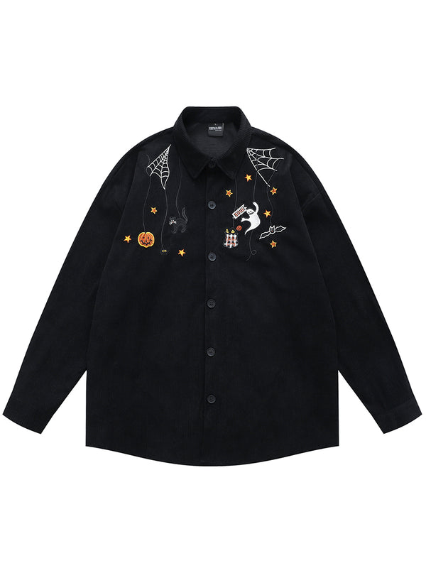 Halloween Embroidered Corduroy Shirt – Button Up Casualwear