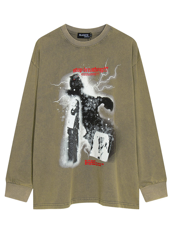 Distressed Oversized Y2K Graphic Print Punk Long Sleeve Tshirts