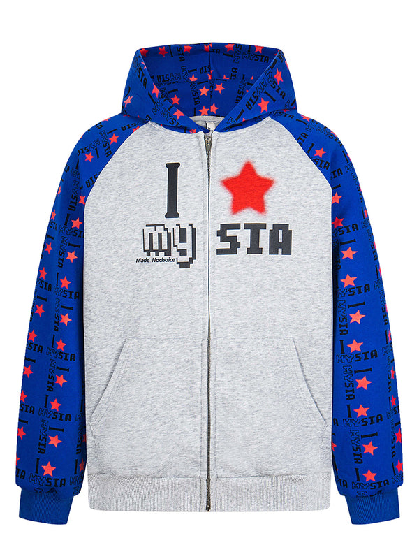 Star Graphic Zip Up Hoodie – Color Block Streetwear Jacket with Contrast Sleeves