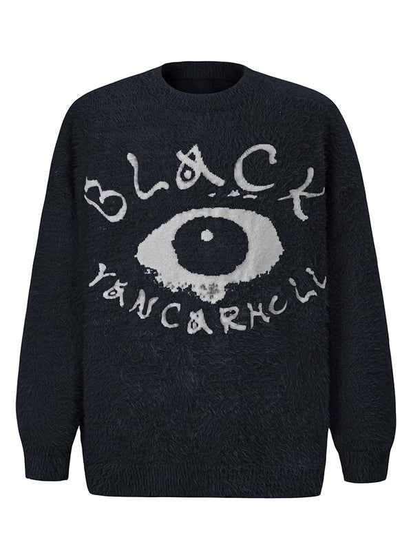 Streetwear Fuzzy Eye Graphic Oversized Knitted Pullover Sweaters